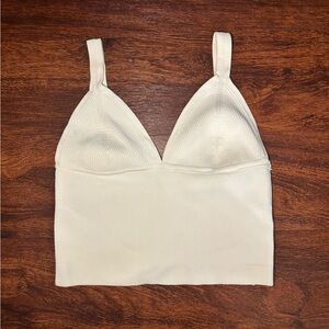 ZARA Triangle V-Neck White Ribbed Crop Top